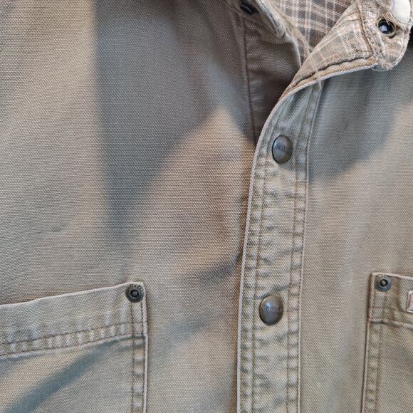 Carhartt Sz L S96BRN Flannel Lined Shirt Jacket Shacket Snap Front Distressed - Picture 3 of 9